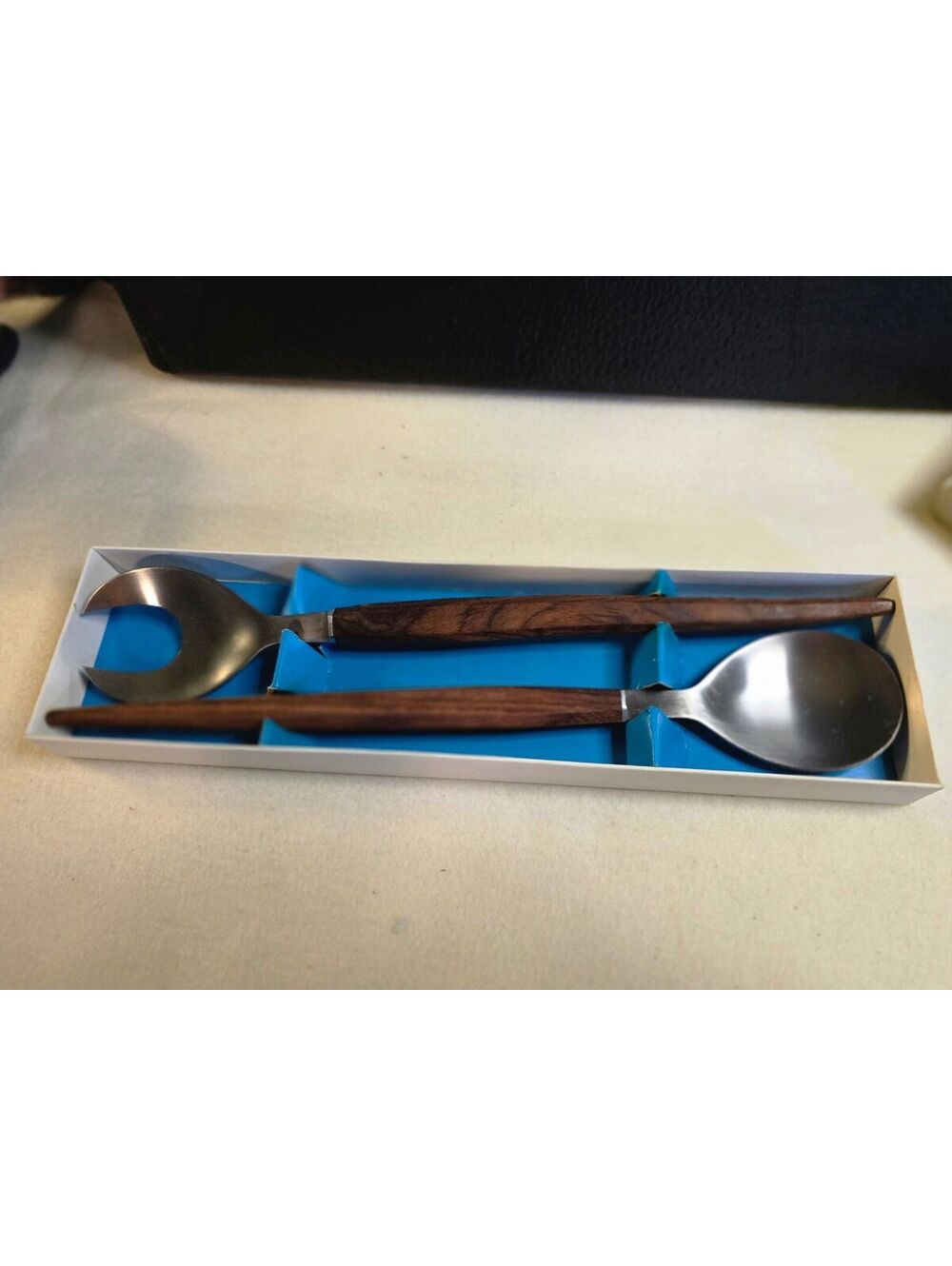 Vintage Northland Oneida S2 81/W Stainless Steel Wood Handle Salad Server Set